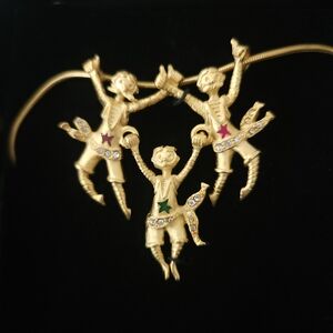 Vintage Bob Mackie 'Circus Trapeze' Gold Necklace with Colorful Star Accents